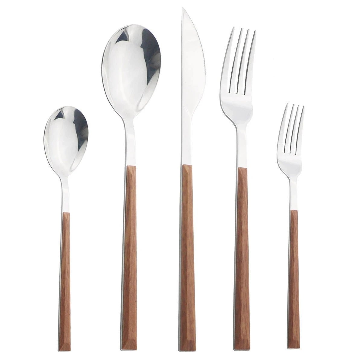 Stainless Steel Dinnerware Set Imitation Wood Marble Handle Set by Bowlift