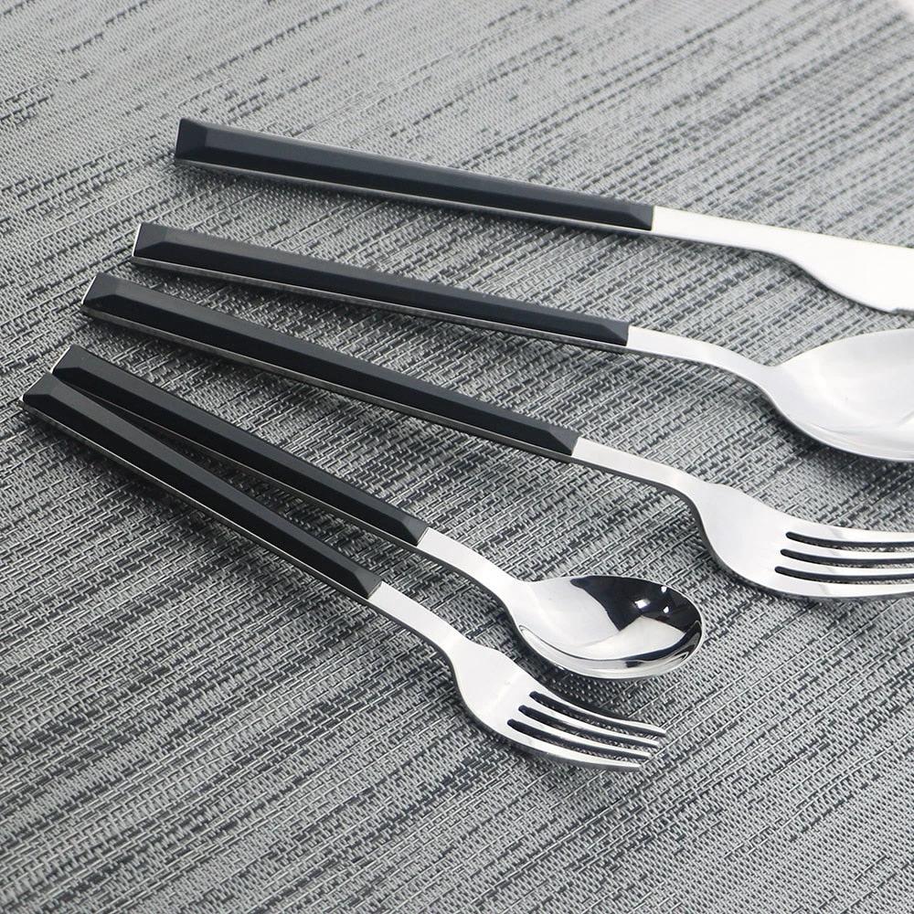 Stainless Steel Dinnerware Set Imitation Wood Marble Handle Set by Bowlift