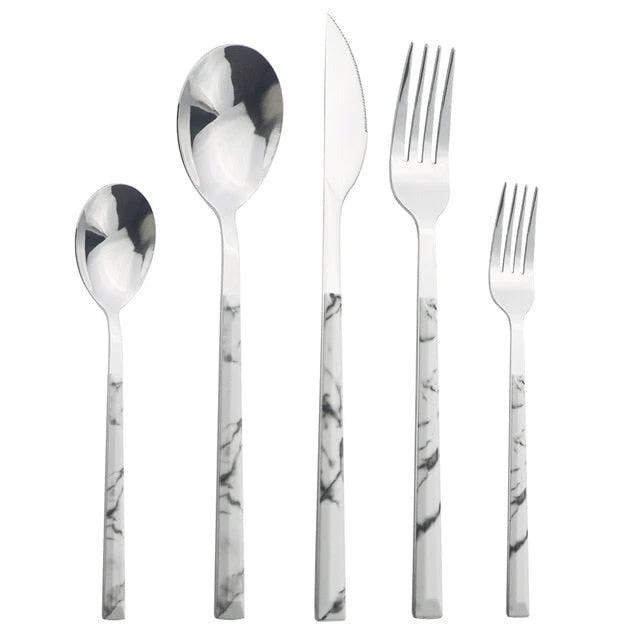 Stainless Steel Dinnerware Set Imitation Wood Marble Handle Set by Bowlift