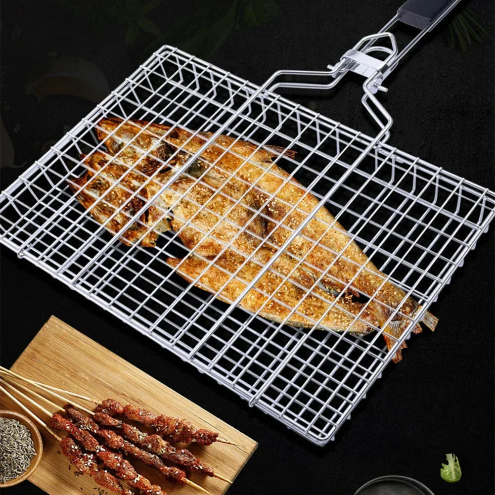 Stainless Steel Folding Grill Net Clip Square Grill Net Detachable Grill by Bowlift