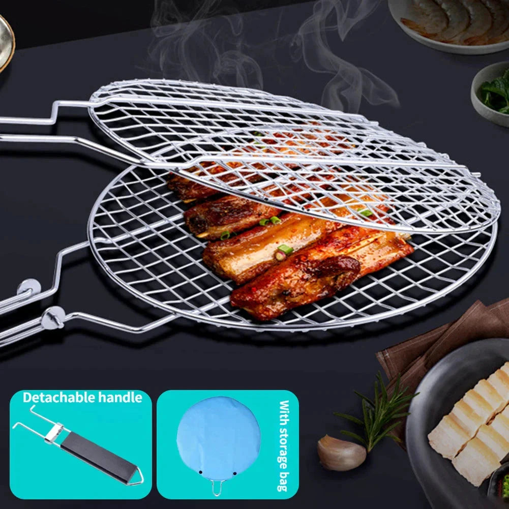 Stainless Steel Folding Grill Net Clip Square Grill Net Detachable Grill by Bowlift