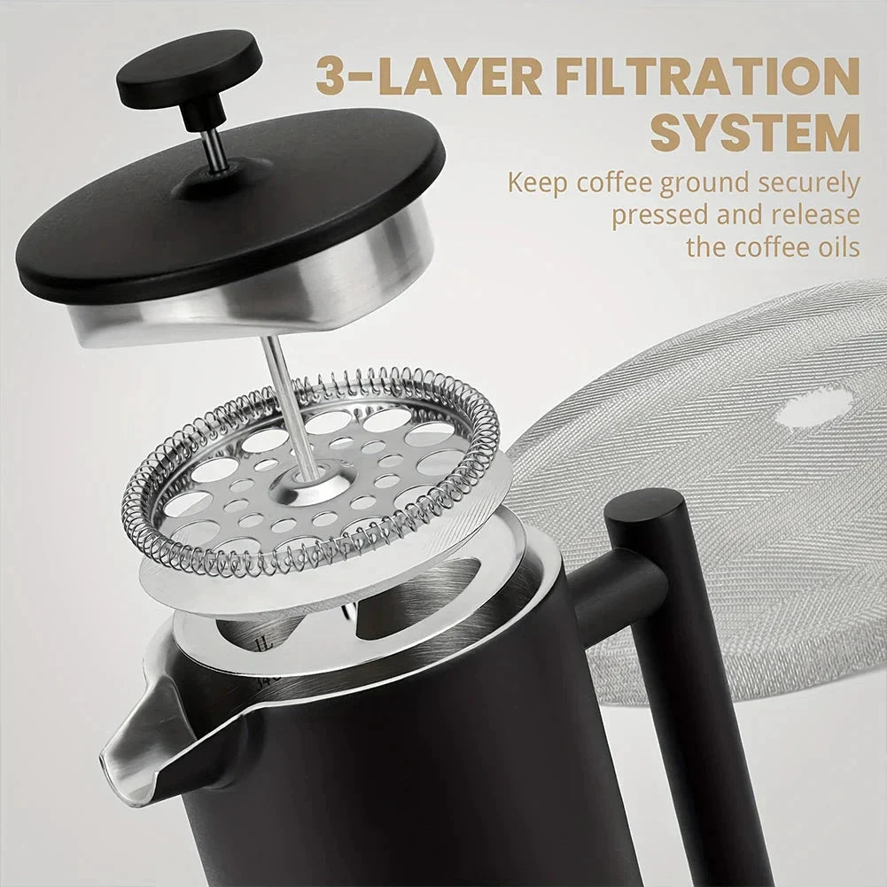 Stainless Steel French Press Double Wall Insulated Coffee Tea Maker by Bowlift