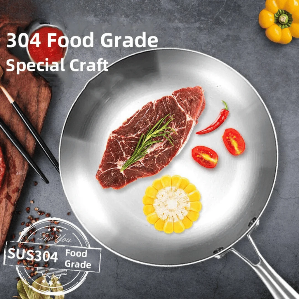 Stainless Steel Frying Pan Thick Wok Pan Fried Steak Pot Cookware by Bowlift