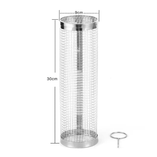 Stainless Steel Grill Basket Portable Barbecue Cage Rolling Grilling Basket by Bowlift