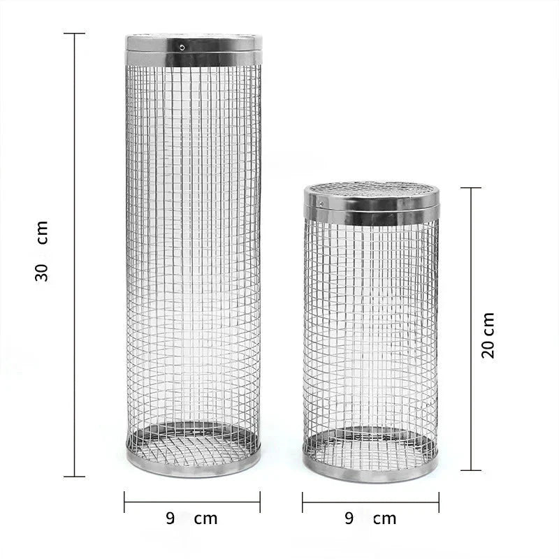 Stainless Steel Grill Basket Portable Barbecue Cage Rolling Grilling Basket by Bowlift
