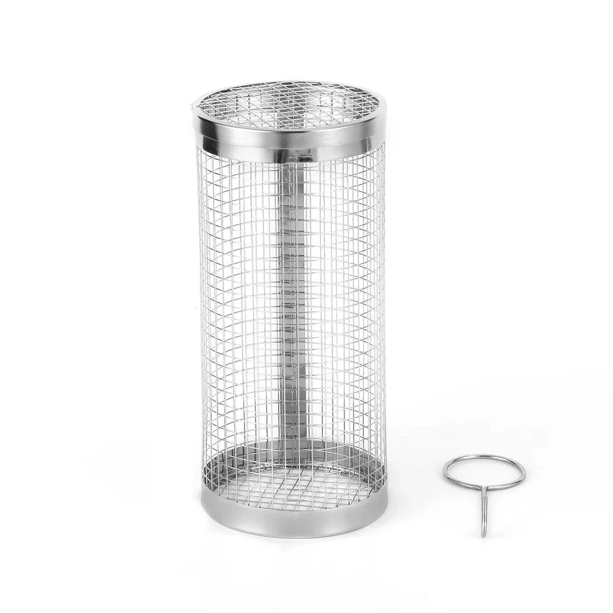 Stainless Steel Grill Basket Portable Barbecue Cage Rolling Grilling Basket by Bowlift