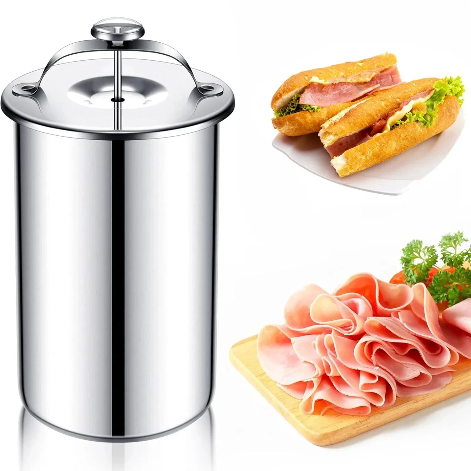 Stainless Steel Ham Maker Meat Press Cooker Mold with Thermometer by Bowlift
