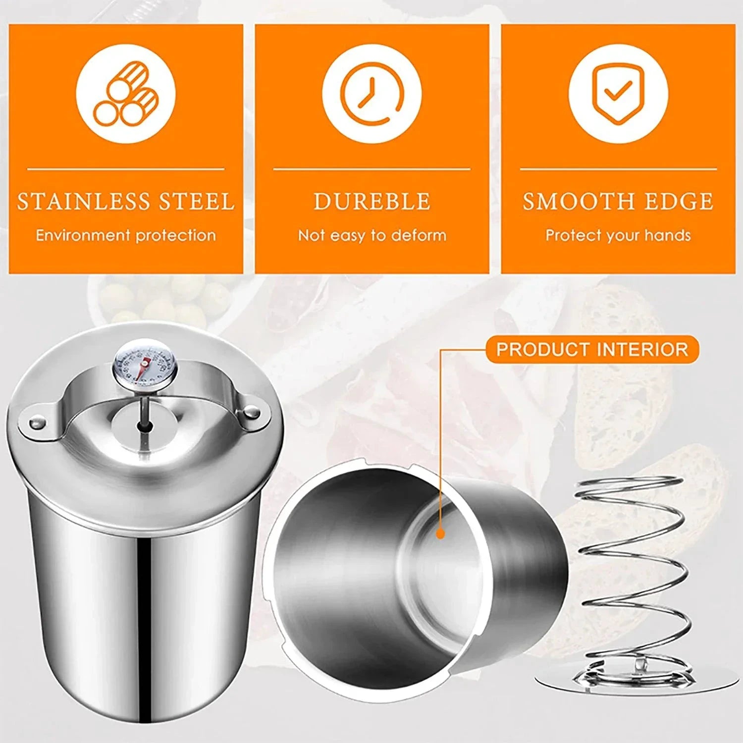 Stainless Steel Ham Maker Meat Press Cooker Mold with Thermometer by Bowlift