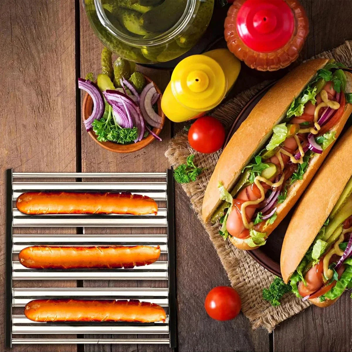 Stainless Steel Hotdog Sausage Grill Roller Rack Barbecue Tools by Bowlift