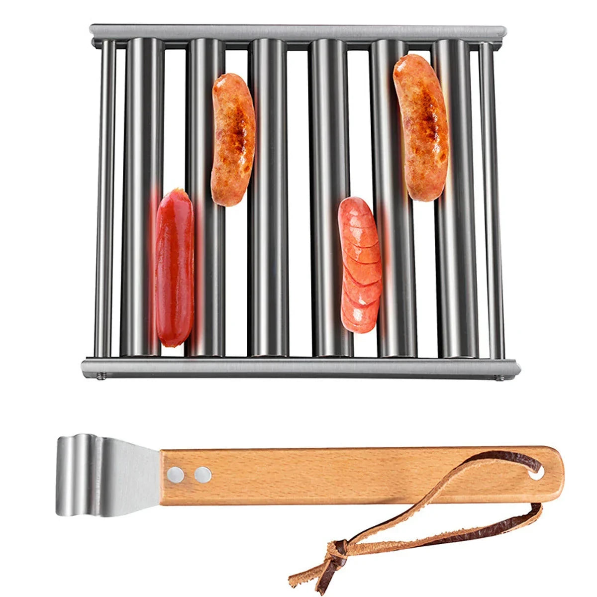 Stainless Steel Hotdog Sausage Grill Roller Rack Barbecue Tools by Bowlift