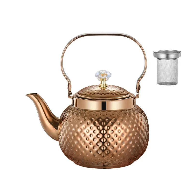 Stainless Steel Kettle Hammered Spherical Tea Pot with Strainer Tea Kettles by Bowlift