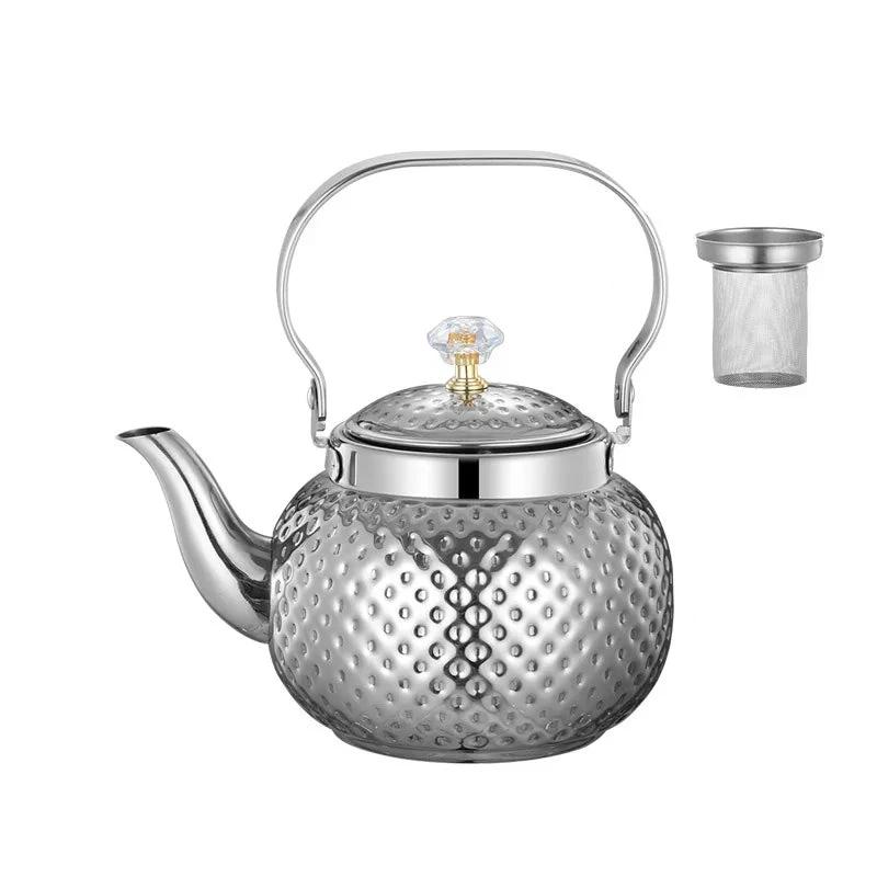 Stainless Steel Kettle Hammered Spherical Tea Pot with Strainer Tea Kettles by Bowlift