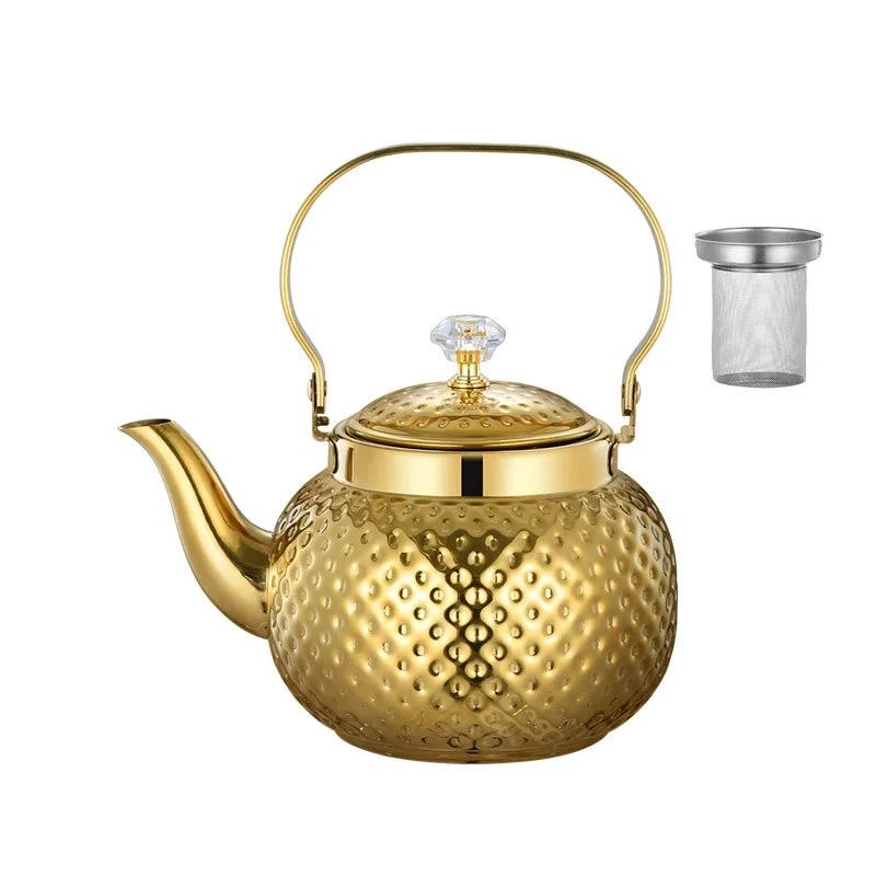 Stainless Steel Kettle Hammered Spherical Tea Pot with Strainer Tea Kettles by Bowlift