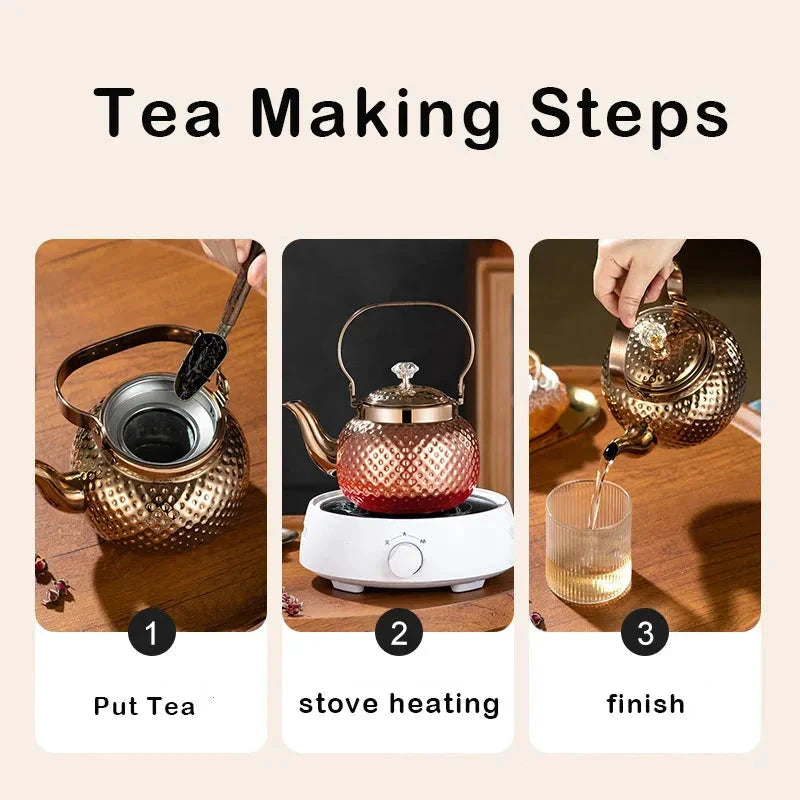 Stainless Steel Kettle Hammered Spherical Tea Pot with Strainer Tea Kettles by Bowlift
