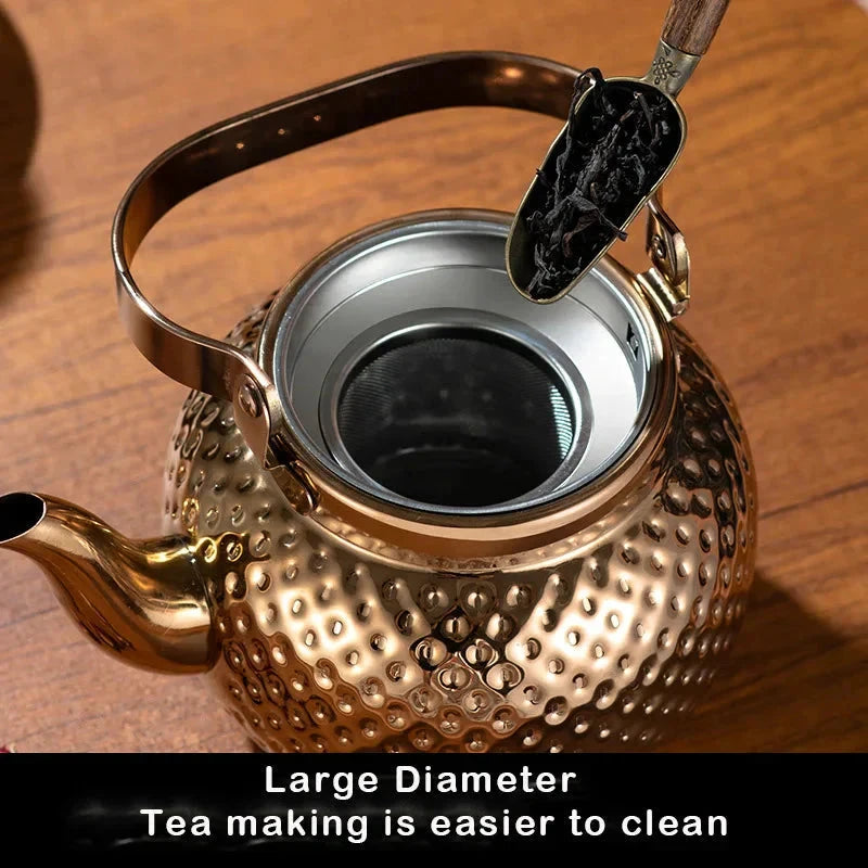 Stainless Steel Kettle Hammered Spherical Tea Pot with Strainer Tea Kettles by Bowlift