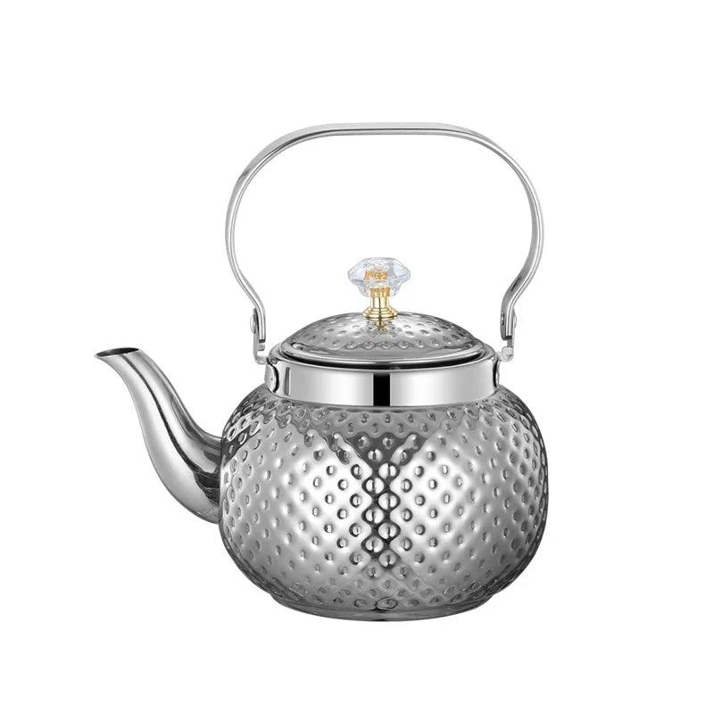 Stainless Steel Kettle Hammered Spherical Tea Pot with Strainer Tea Kettles by Bowlift