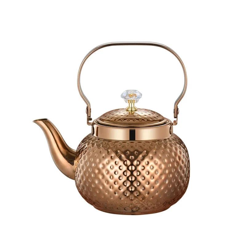 Stainless Steel Kettle Hammered Spherical Tea Pot with Strainer Tea Kettles by Bowlift