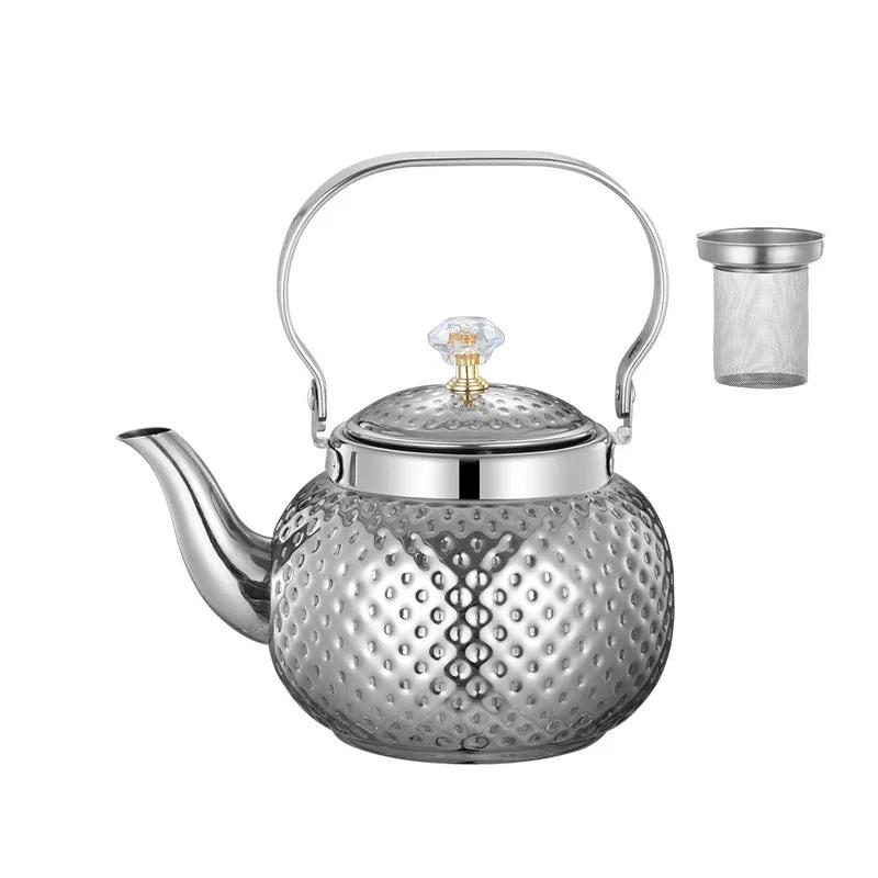 Stainless Steel Kettle Hammered Spherical Tea Pot with Strainer Tea Kettles by Bowlift