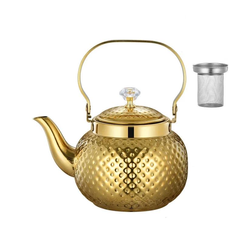 Stainless Steel Kettle Hammered Spherical Tea Pot with Strainer Tea Kettles by Bowlift