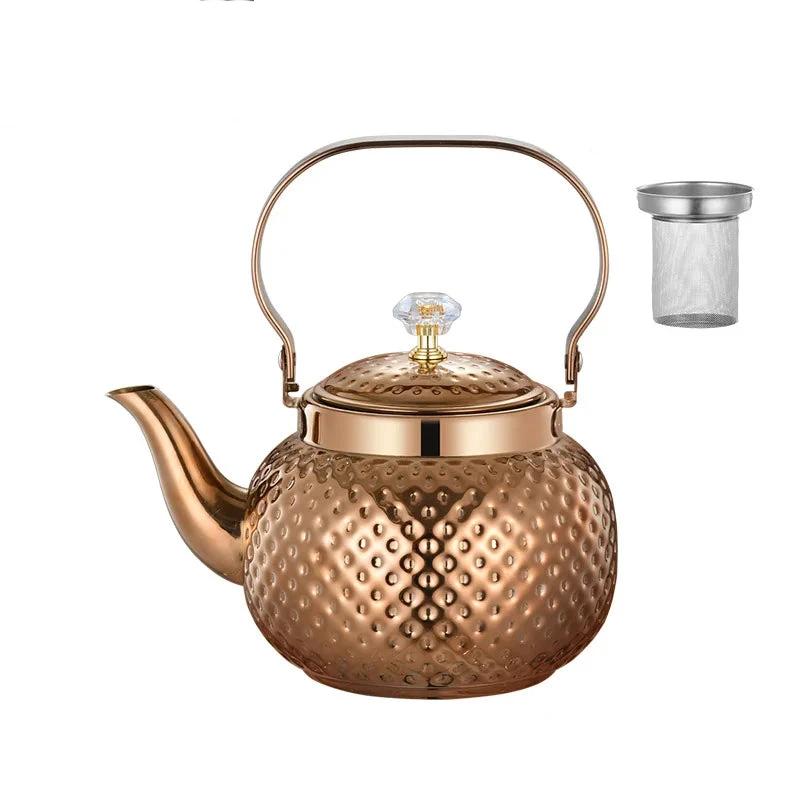 Stainless Steel Kettle Hammered Spherical Tea Pot with Strainer Tea Kettles by Bowlift