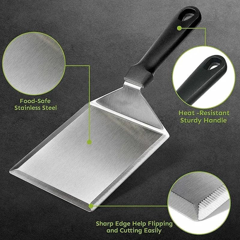 Stainless Steel Large Grill Spatula with Cutting Edges Tool for BBQ by Bowlift
