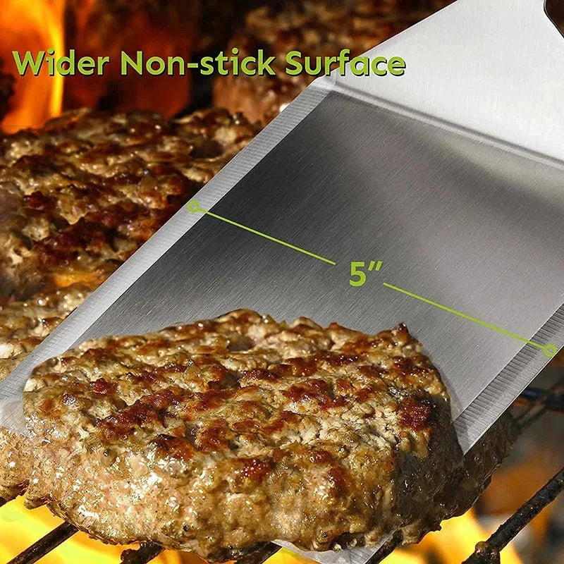 Stainless Steel Large Grill Spatula with Cutting Edges Tool for BBQ by Bowlift