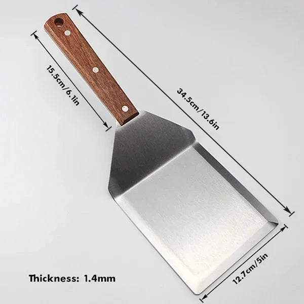 Stainless Steel Large Grill Spatula with Cutting Edges Tool for BBQ by Bowlift