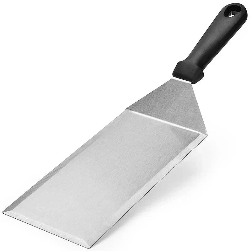 Stainless Steel Long Grill Spatula with Cutting Edges Scraper Tool by Bowlift