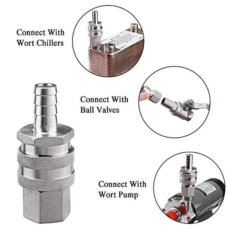 Stainless Steel Moonshine Fitting Connectors 1/2 Beer Set by Bowlift