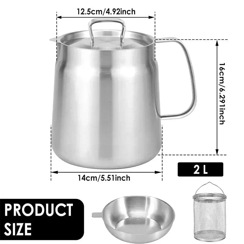 Stainless Steel Oil Filter Pot Oil Storage Pot Grease Keeper with Lid by Bowlift
