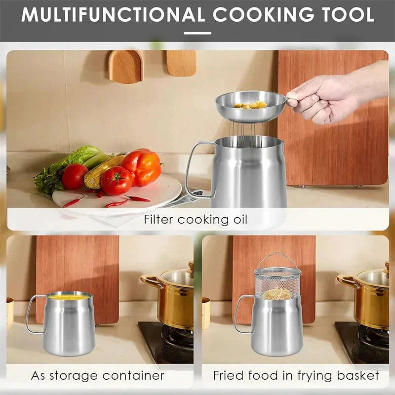 Stainless Steel Oil Filter Pot Oil Storage Pot Grease Keeper with Lid by Bowlift