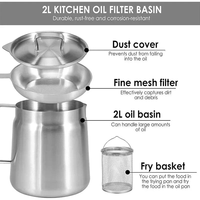 Stainless Steel Oil Filter Pot Oil Storage Pot Grease Keeper with Lid by Bowlift
