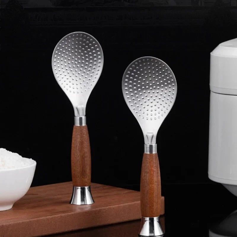 Stainless Steel Rice Scoop with Wooden Handle Non-Stick Rice Spatula by Bowlift