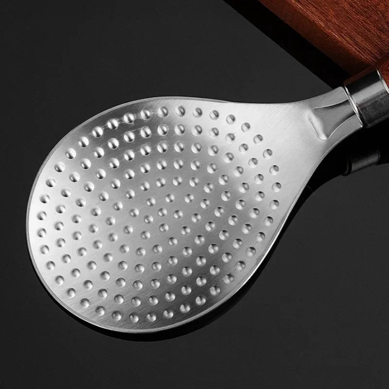 Stainless Steel Rice Scoop with Wooden Handle Non-Stick Rice Spatula by Bowlift