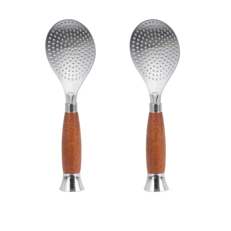 Stainless Steel Rice Scoop with Wooden Handle Non-Stick Rice Spatula by Bowlift