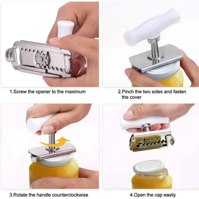 Stainless Steel Rotary Lids Off Jar Opener Adjustable Bottle Cap Opener by Bowlift