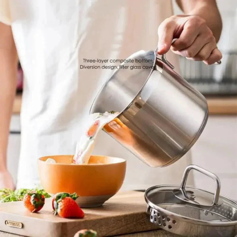 Stainless Steel Saucepan with Glass Lid Multi Purpose Cooking Pot by Bowlift