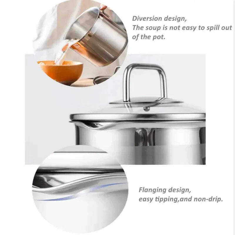 Stainless Steel Saucepan with Glass Lid Multi Purpose Cooking Pot by Bowlift