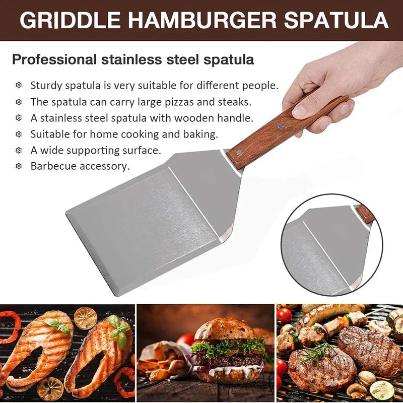 Stainless Steel Spatula Scraper with Wooden Handle Grill Flipper by Bowlift
