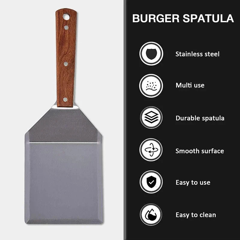 Stainless Steel Spatula Scraper with Wooden Handle Grill Flipper by Bowlift