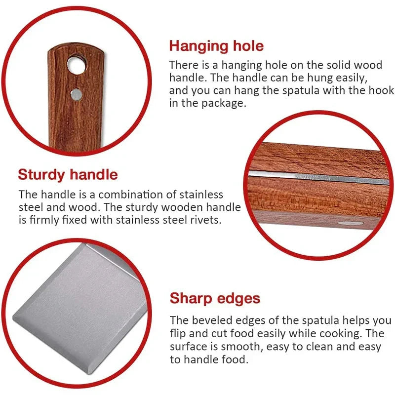 Stainless Steel Spatula Scraper with Wooden Handle Grill Flipper by Bowlift