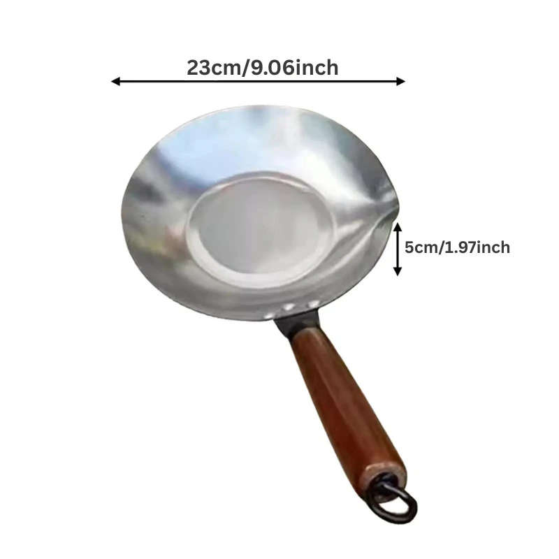 Stainless Steel Sugar Melting Pan Wok with Pour Spout Wooden Handle by Bowlift