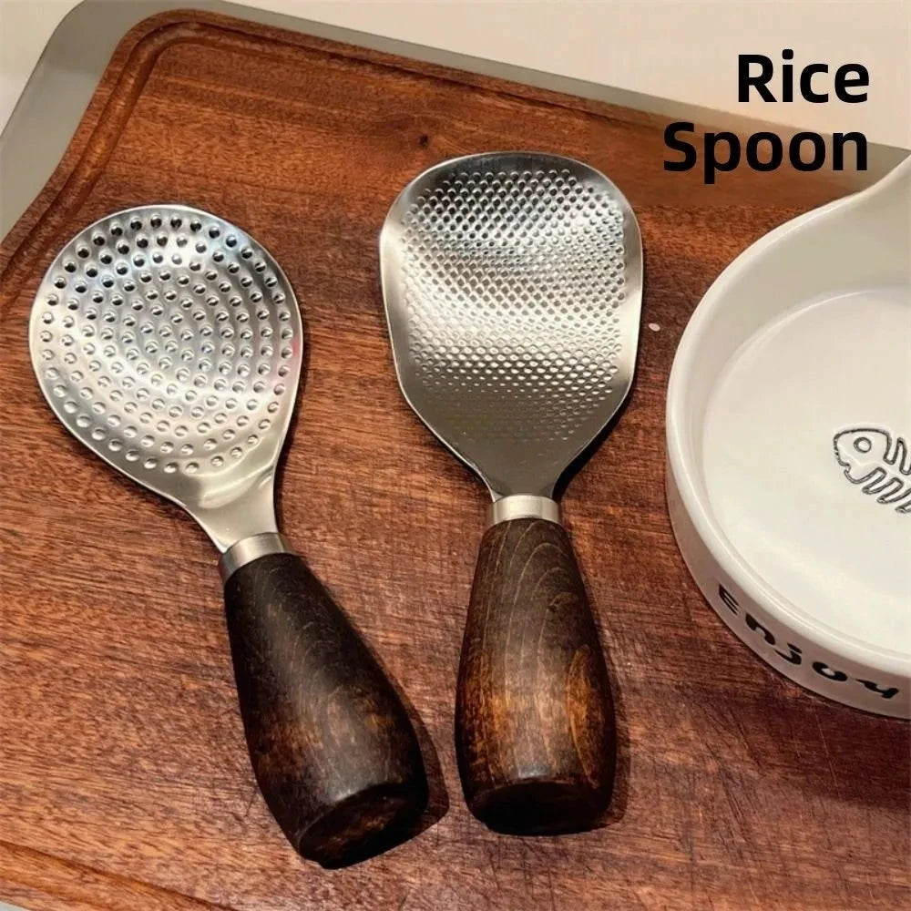Stainless Steel Vertical Rice Shovel Spatula Wooden Handle Rice Spoon by Bowlift