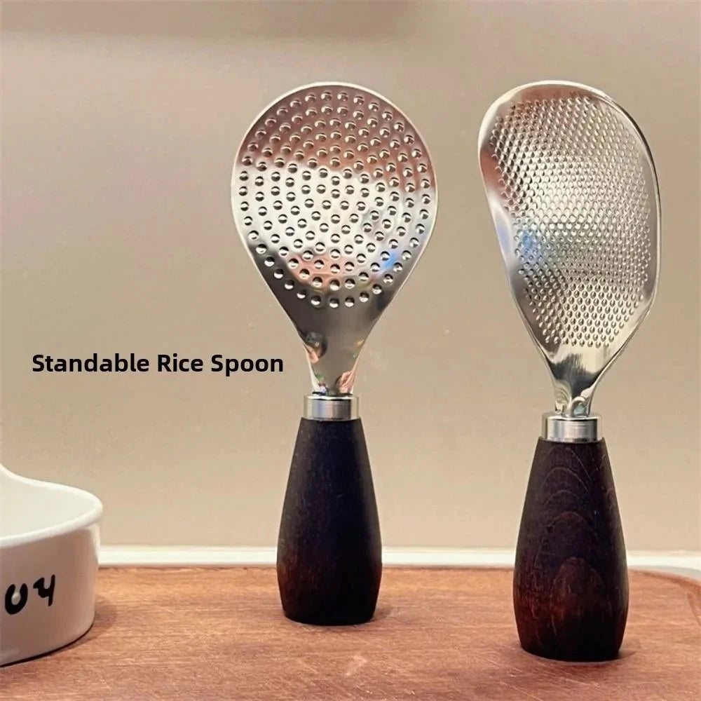 Stainless Steel Vertical Rice Shovel Spatula Wooden Handle Rice Spoon by Bowlift