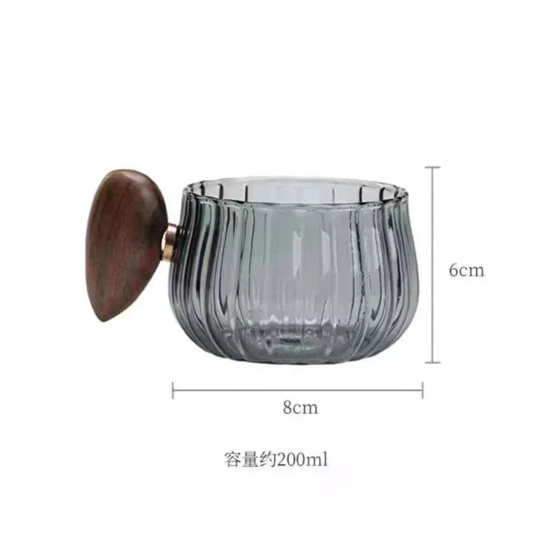 Striped Heat Resistant Silicon Glass Coffee Mug with Wooden Handle by Bowlift