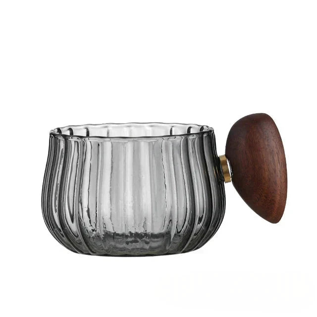 Striped Heat Resistant Silicon Glass Coffee Mug with Wooden Handle by Bowlift