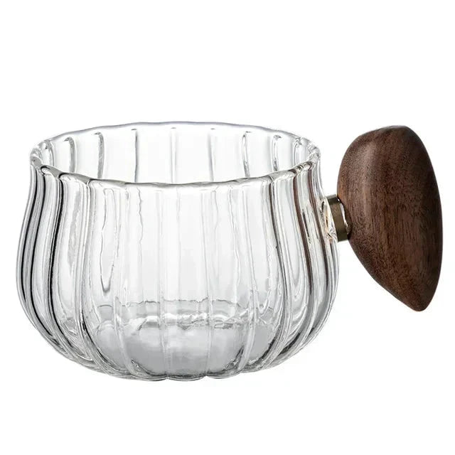 Striped Heat Resistant Silicon Glass Coffee Mug with Wooden Handle by Bowlift