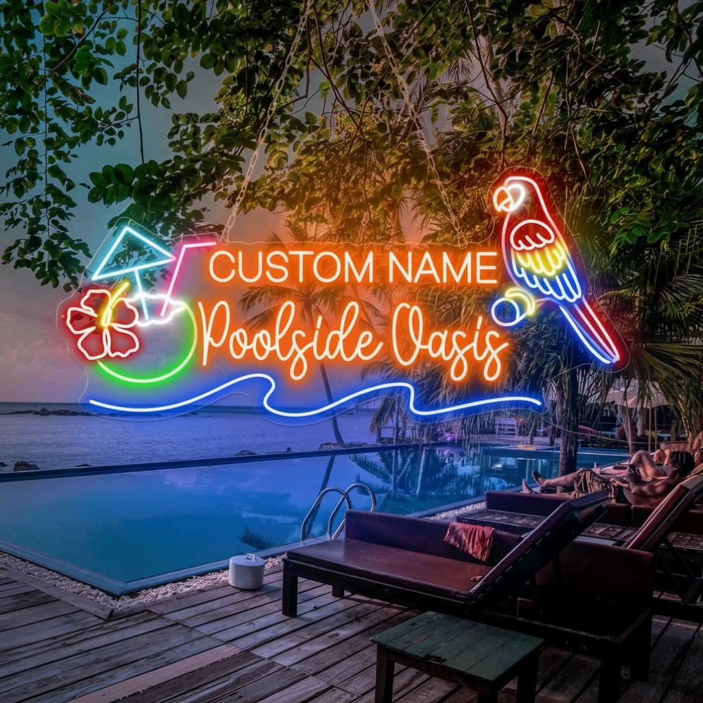 Custom Poolside Oasis Neon Sign Pool Bar Decor Coconut Sign by Neonchics
