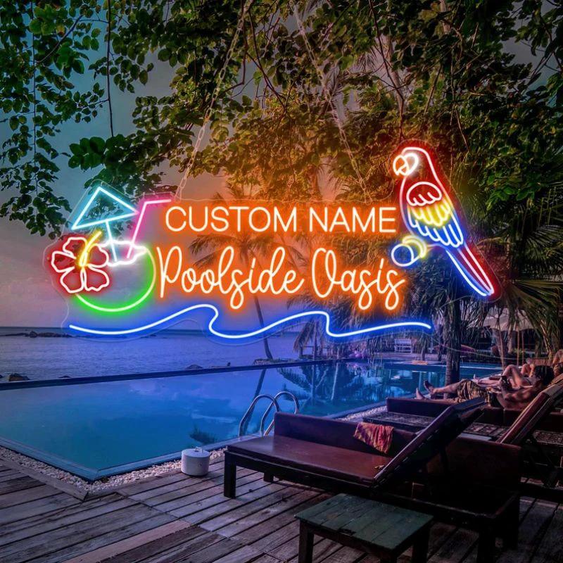 Custom Poolside Oasis Neon Sign Pool Bar Decor Coconut Sign by Neonchics