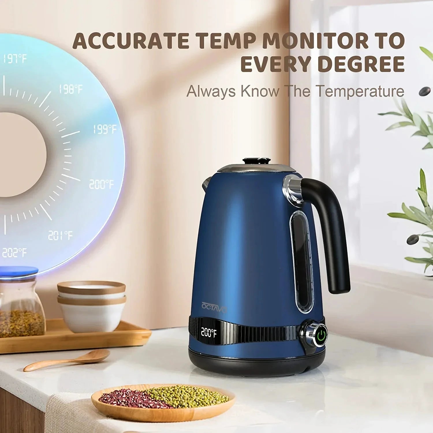 Temperature Control and LED Display Stainless Steel Electric Kettle by Bowlift